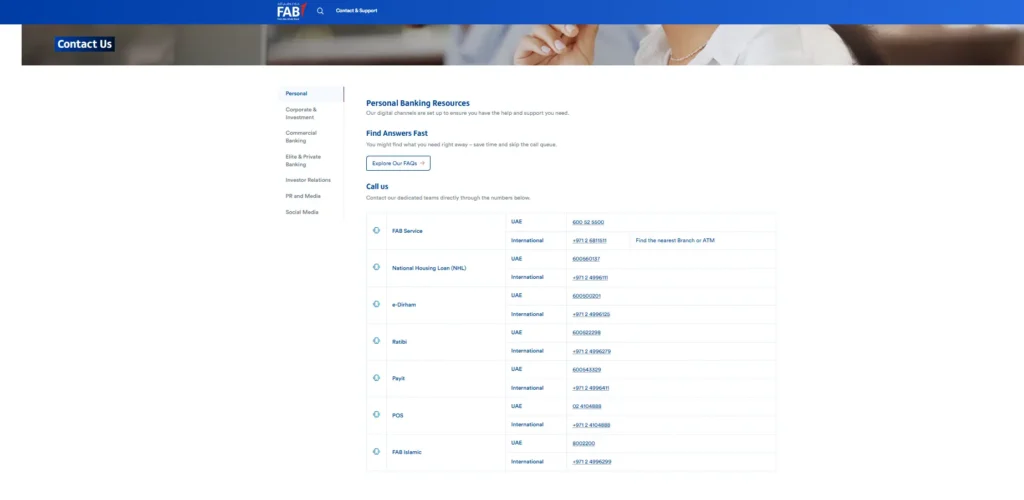 FAB Customer Care Online Chat