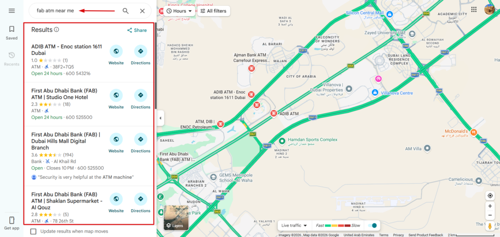 Find FAB ATM Using Google Maps
